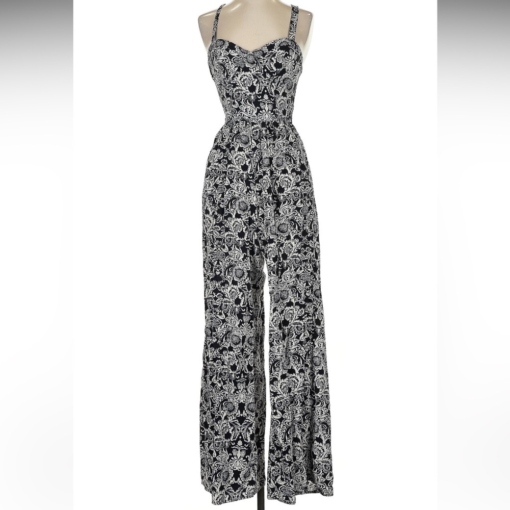 Abercrombie & Fitch jumpsuit Corset Top Black Floral Wide Leg Size Small pockets